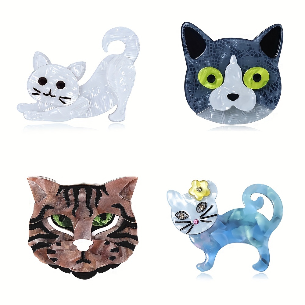 Handcrafted Acrylic Cat Animal Brooch, Holiday Gift